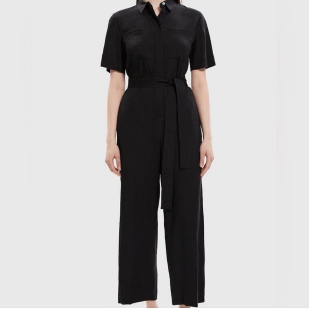 Theory linen blend Black Short Sleeve Jumpsuit. Size 6.